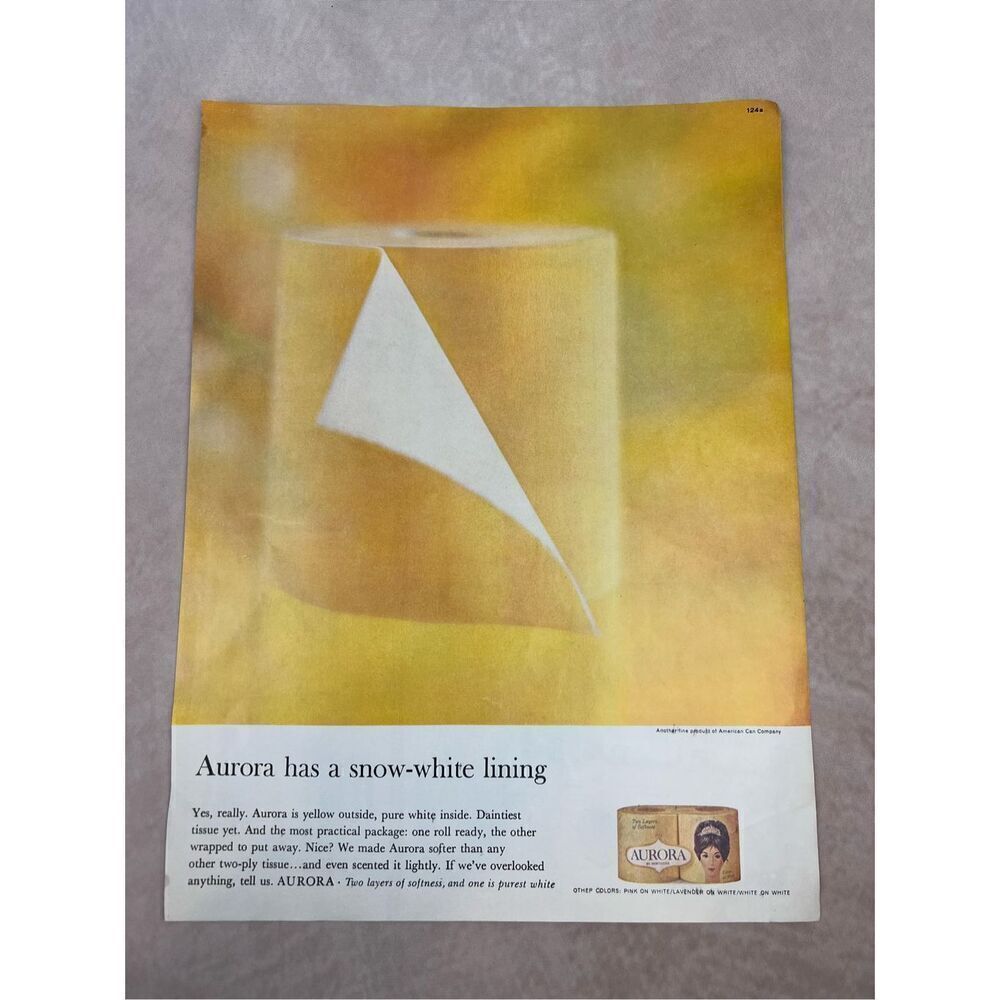 Vintage 1950s Aurora Colored Toilet Paper Print Ad Yellow Mod MCM